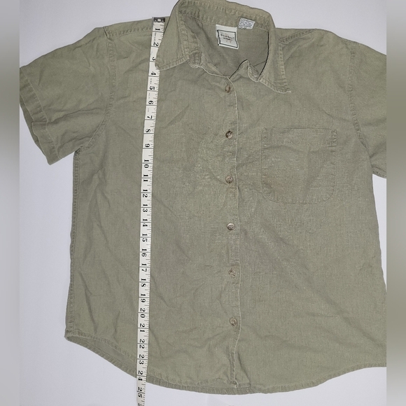 Womens Casual Summer Lightweight Linen Blend Green Button Down Shirt - Picture 4 of 8